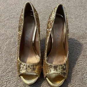 Gold Sequin Peep Toe Heels